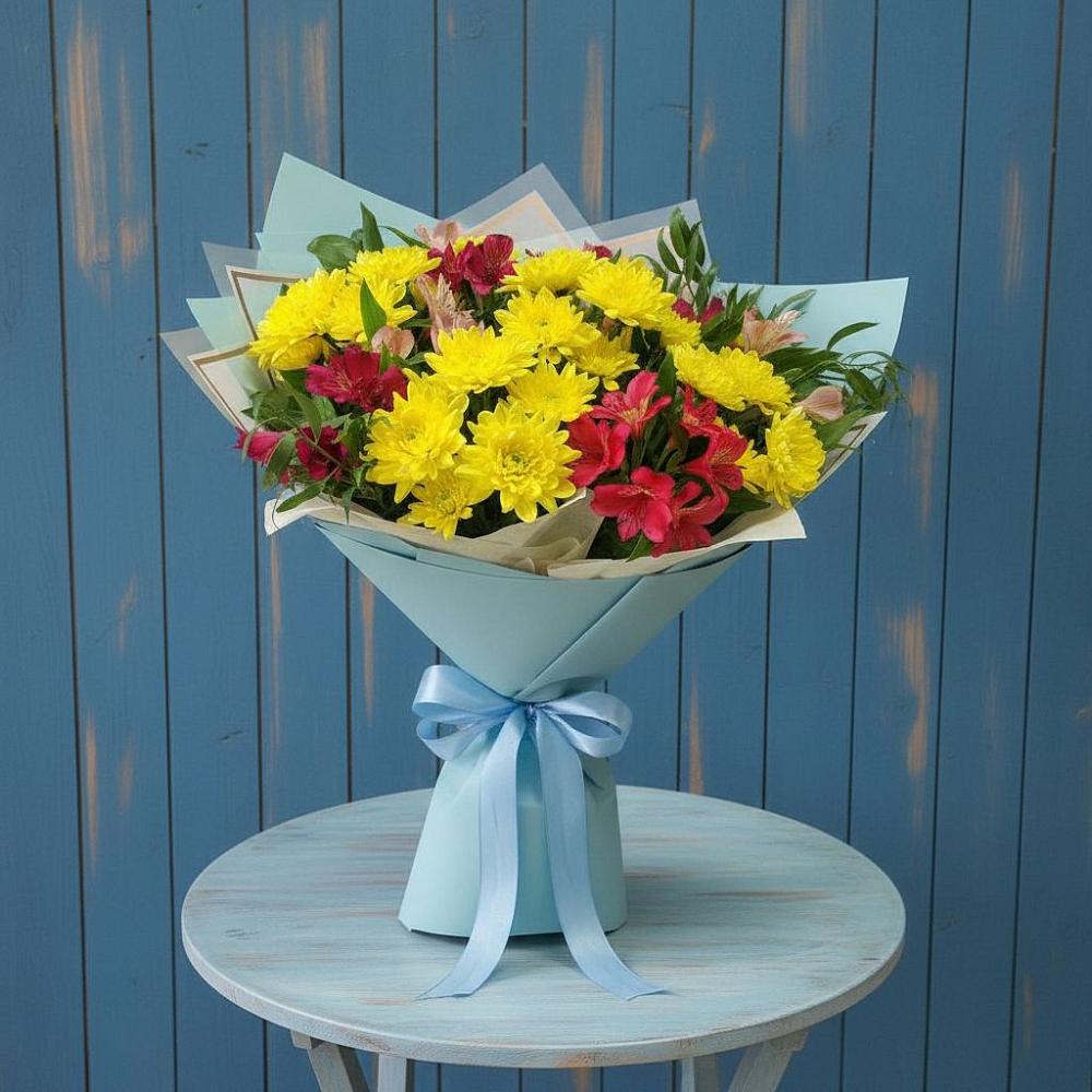 Букет цветов из: Альстромерии и Хризантемы в Суходоле