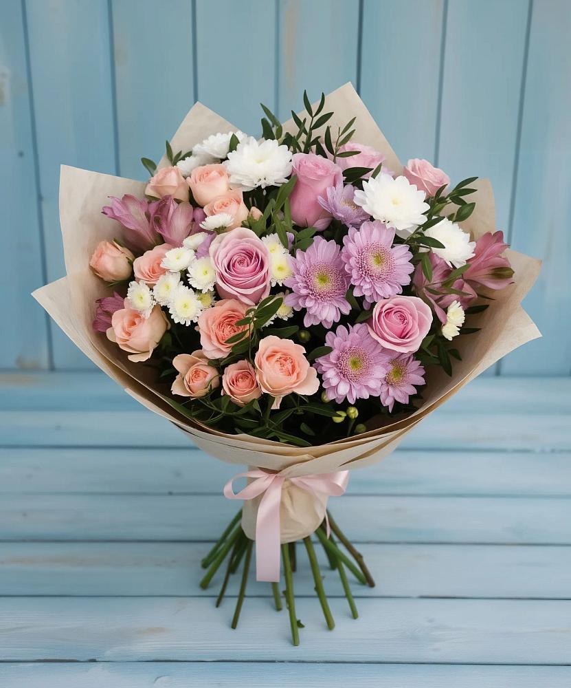 Букет цветов из: Хризантемы, Розы и Альстромерии в Суходоле