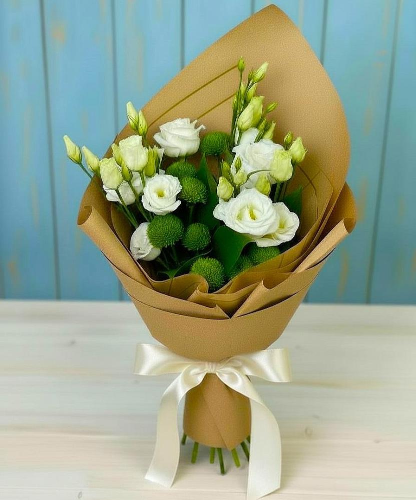 Букет цветов из: Хризантемы и Лизиантусы в Суходоле