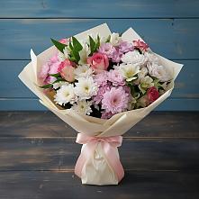 Букет цветов из:  Хризантемы, Альстромерии и Розы в Суходоле