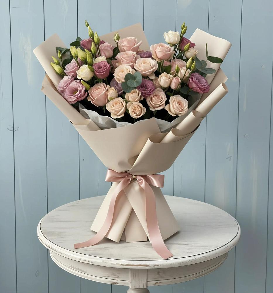 Букет цветов из: Розы и Лизиантусы в Суходоле