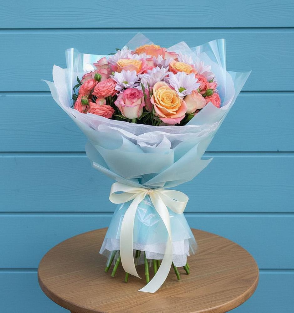 Букет цветов из: Хризантемы и Розы в Суходоле